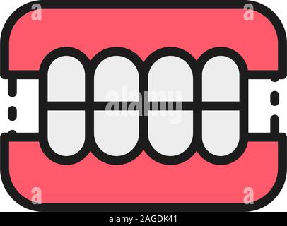 Dentures, dental prosthesis, tooth orthopedics flat color line icon. Stock Vector