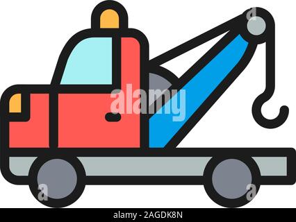 Tow truck flat color line icon. Isolated on white background Stock Vector