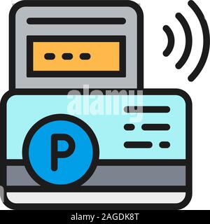 Vector parking payment, parking ticket flat color line icon. Stock Vector