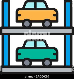 Two-story parking flat color line icon. Isolated on white background Stock Vector