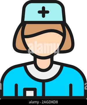 Nurse, health worker flat color line icon. Isolated on white background Stock Vector