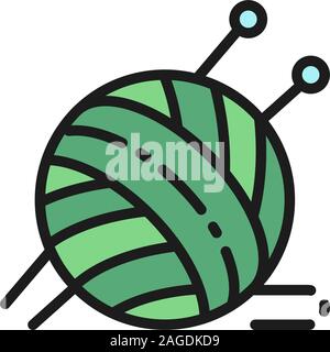 Ball yarn with knitting needles flat color line icon. Stock Vector