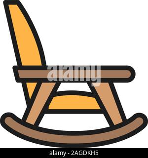 Rocking chair, nursing home furniture flat color line icon. Stock Vector