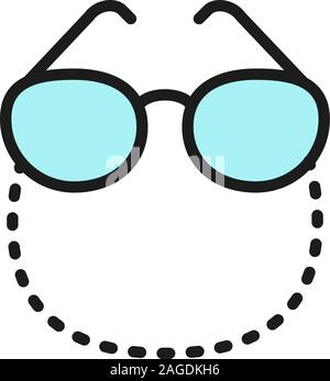 Vector glasses on a chain flat color line icon. Stock Vector