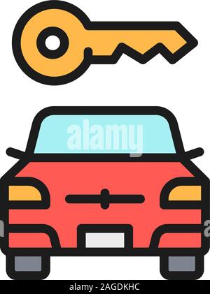 Vector car key, automobile blocked flat color line icon. Stock Vector