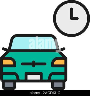 Vector temporary parking, carsharing service flat color line icon. Stock Vector