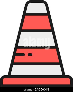 Traffic cone flat color line icon. Isolated on white background Stock Vector