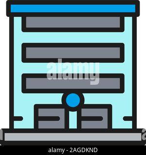 Garage with automatic car gate flat color line icon. Stock Vector