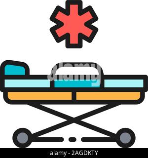 Emergency stretcher trolley flat color line icon. Isolated on white background Stock Vector