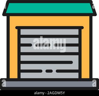 Garage for cars, temporary storage flat color line icon. Stock Vector