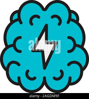 Vector stroke, pain in brain flat color line icon. Stock Vector