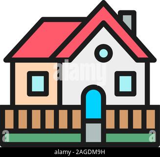 Vector vacation home, country house flat color line icon. Stock Vector