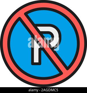 No parking sign flat color line icon. Isolated on white background Stock Vector