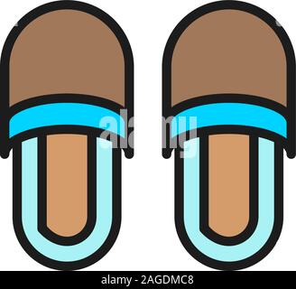 Slippers, house shoes flat color line icon. Isolated on white background Stock Vector