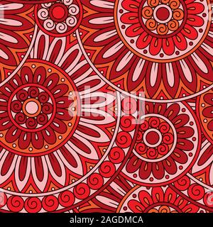 Hand drawn tribal ethnic pattern. Doodle background with doodles, flowers and mandalas. Stock Vector