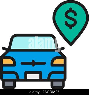 Vector paid parking, toll parking flat color line icon. Stock Vector