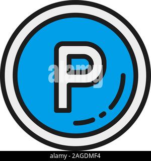 Vector car parking sign allowed flat color line icon. Stock Vector