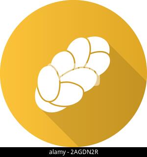 Challah flat design long shadow glyph icon. Holiday jewish braided bread. Challot, challos. Vector silhouette illustration Stock Vector