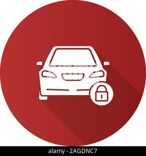 Locked car flat design long shadow glyph icon. Automobile with padlock. Vector silhouette illustration Stock Vector