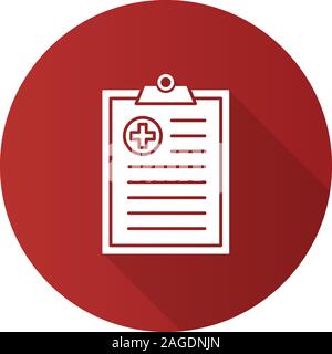 Medical report flat design long shadow glyph icon. Doctor advice. Vector silhouette illustration Stock Vector