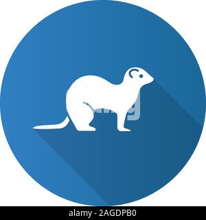 Ferret flat design long shadow glyph icon. Polecat. Vector silhouette illustration Stock Vector