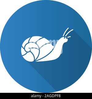 Snail flat design long shadow glyph icon. Slug. Vector silhouette illustration Stock Vector