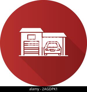 Garage flat design long shadow glyph icon. Auto workshop. Vector silhouette illustration Stock Vector