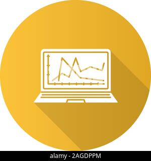 Computer diagnostics service flat design long shadow glyph icon. Laptop display with chart. Vector silhouette illustration Stock Vector