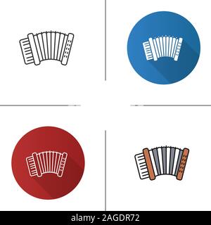 Accordion icon. Flat design, linear and color styles. Isolated vector illustrations Stock Vector