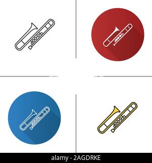 Trombone icon. Flat design, linear and color styles. Trumpet. Isolated vector illustrations Stock Vector
