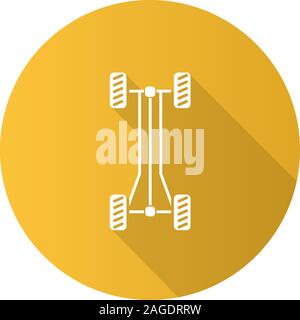 Car chassis frame flat design long shadow glyph icon. Vector silhouette illustration Stock Vector