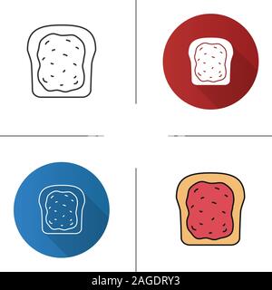 Toast with jam or butter icon. Flat design, linear and color styles. Breakfast. Isolated vector illustrations Stock Vector