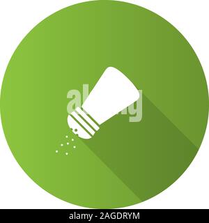 Salt or pepper shaker flat design long shadow glyph icon. Spice. Vector silhouette illustration Stock Vector