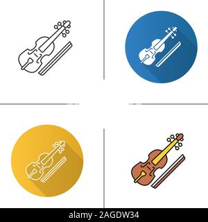 Viola and bow icon. Flat design, linear and color styles. Cello. Isolated vector illustrations Stock Vector