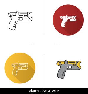 Taser icon. Flat design, linear and color styles. Incapacitating gun. Electroshock weapon. Isolated vector illustrations Stock Vector