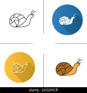 Snail icon. Flat design, linear and color styles. Slug. Isolated vector illustrations Stock Vector