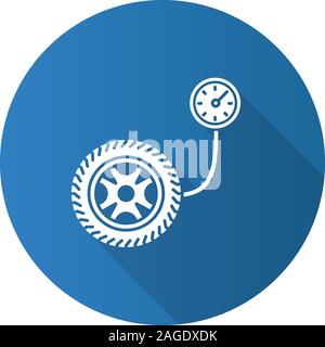 Tire pressure gauge flat design long shadow glyph icon. Vector silhouette illustration Stock Vector