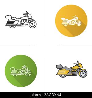 Motorbike icon. Flat design, linear and color styles. Motorcycle. Isolated vector illustrations Stock Vector