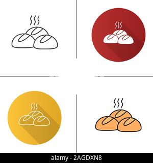 Dinner rolls icon. Flat design, linear and color styles. Round buns. Isolated vector illustrations Stock Vector