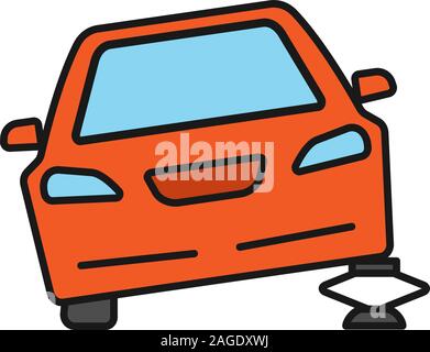 Portable car jack color icon. Wheel changing. Broken automobile. Isolated vector illustration Stock Vector