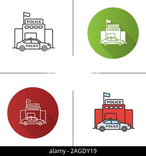 Police department building icon. Flat design, linear and color styles. Isolated vector illustrations Stock Vector