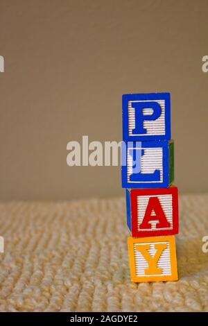 PLAY Colorful Wooden Toy Blocks Stock Photo