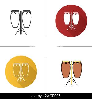 Conga icon. Flat design, linear and color styles. Tumbadora. Isolated vector illustrations Stock Vector