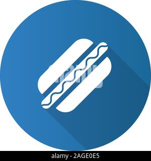 American hot dog flat design long shadow glyph icon. Sausage in dough. Vector silhouette illustration Stock Vector