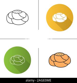Pastry bread icon. Flat design, linear and color styles. Sweet dough. Fancy bread. Isolated vector illustrations Stock Vector