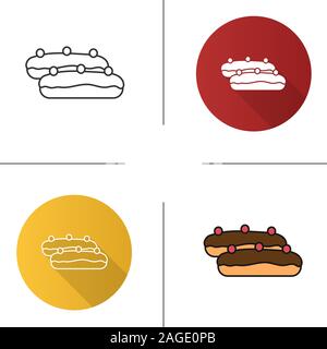 Eclair cake icon. Flat design, linear and color styles. Isolated vector illustrations Stock Vector