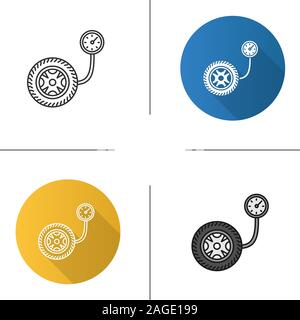 Tire pressure gauge icon. Flat design, linear and color styles. Isolated vector illustrations Stock Vector