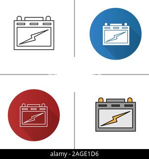Automotive battery icon. Flat design, linear and color styles. Lead acid battery. Isolated vector illustrations Stock Vector