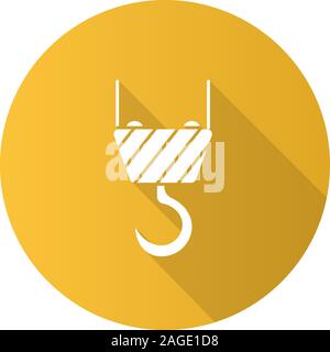 Cargo crane hook flat design long shadow glyph icon. Wire rope hoist. Vector silhouette illustration Stock Vector