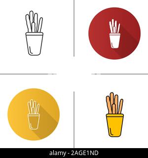 Grissini icon. Flat design, linear and color styles. Breadsticks. Salty sticks. Isolated vector illustrations Stock Vector
